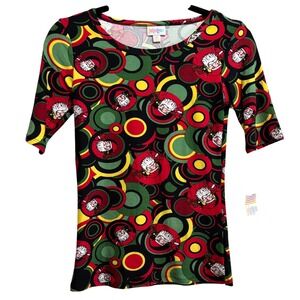 LuLaRoe Gigi Top XXS Christmas Santa Circles Print Holiday Shirt